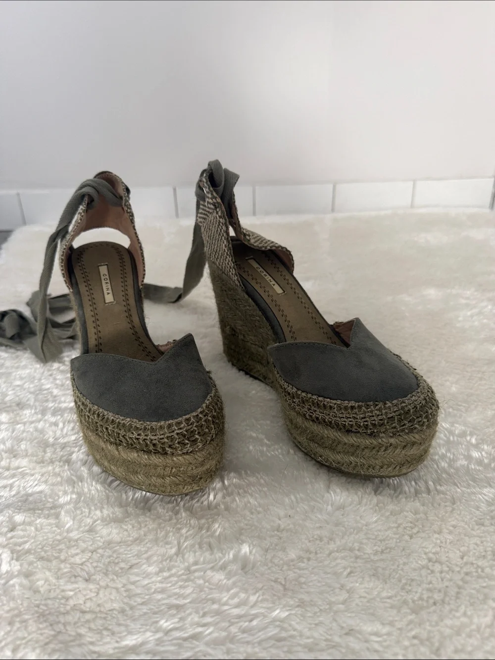 Corina Spanish Castaner Olive Suede and Woven Espadrille Wedges with Ankle Ties